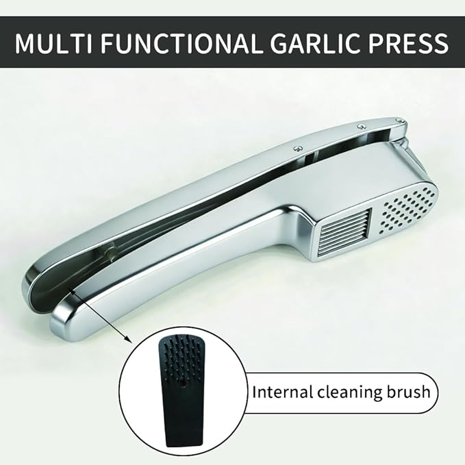 Garlic Press and Slicer 2-in-1,Multifunctional Garlic Slicing & Mincer with Cleaning Brush, Effortlessly Crush and Mince with This Ergonomic Handle-Garlic,Dishwasher Safe,Aluminum Alloy,Kitchen Tool