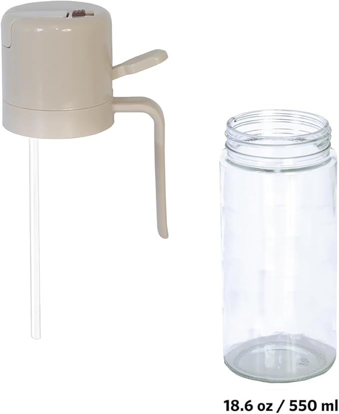 Glad 2 in 1 Oil Dispenser, 18.6oz/550ml - Olive Oil Sprayer for Cooking, Pouring Salad Dressing, and Grilling - Kitchen Gadget with Refillable Glass Bottle, Handle, and Mist or Pour Options - Beige