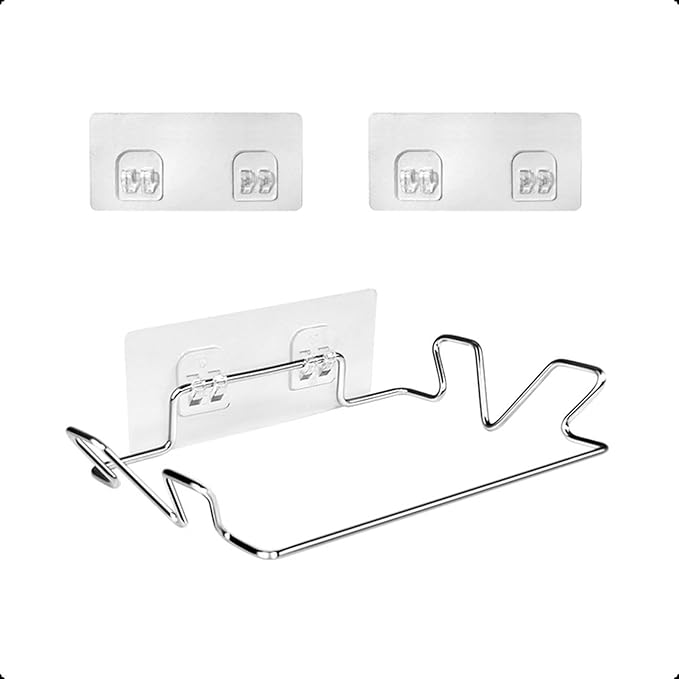Stainless Steel Trash Bag Holder, Hanging Trash Can Rack for Cabinets/Door/Cupboards/Wall, Plastic Bag Holder with 3Pcs Adhesive Wall Sticker, Kitchen Under Sink Dishcloth Rack