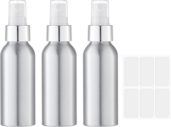 LISAPACK Small Spray Bottle for Travel - 3.4 oz Fine Mist Aluminium Empty Sprayer for Perfume - Mini Size Atomizer for Essential Oil - Face Mister for Liquid Cosmetic TSA Approved 3 Pack
