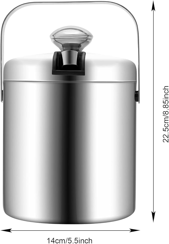 304 Stainless Steel Double Wall Ice Bucket Set 1.3L with Tongs & Strainer, Small Double Wall Ice Pail Chill Container, Insulated Portable Cooler for Wine, Champagne, Parties, Bars, Outdoor ﻿ ﻿