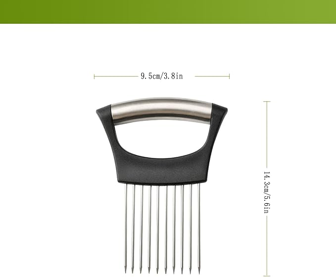 Onion Holder for Slicing - Stainless Steel Vegetable & Fruit Cutter Chopper for Onions,Potatoes, Tomatoes, Avocados, Eggs, Lemon &Meat - Kitchen Slicer Assistant with Neat Guide & Tenderizer.
