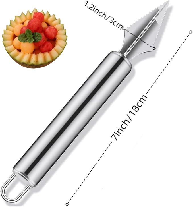 3 Pieces Watermelon Cutter Slicer Tools with 100PCS Disposable Plastic Fruit Forks,Stainless Steel Watermelon Cube Cutter Fruit Digging Spoon Carving Tools for Kitchen Gadget