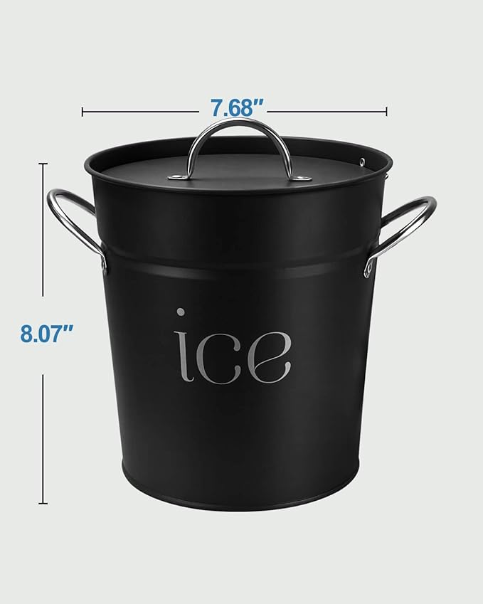 3Qt Black Galvanized Ice Bucket with Lid, Scoop & Handles - Ideal for Cocktails, Parties, BBQs, Wine & Champagne. Double-Layer Insulated Outer & Galvanized Inner Layer, Perfect for Home & Outdoor Use