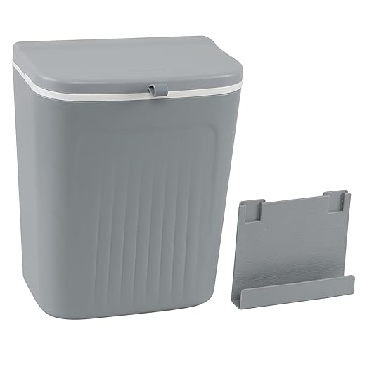 Hanging Compost Bin, Wall-Mounted Food Scraps Collector with Lid, Under Cabinet Small Trash Can for Coffee Station, RV & Studio Apartment (3.2 Gal Solo Size)