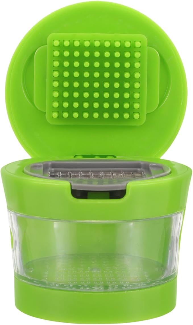 PRETYZOOM 1PC Mini Garlic Chopper with Container, Manual Garlic Press with Stainless Steel Blade, Handheld Mincer Presser Kitchen Gadget- 2.5x2.5x2.9''