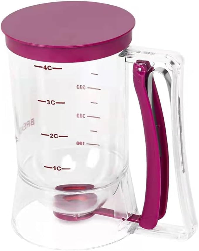 Pancake Batter Dispenser Spring-Loaded Handle for Pancake Waffle Maker or Griddle Mixer Cup & Kitchen Accessory Mixing Measuring & Cup Cake Baking (Purple)