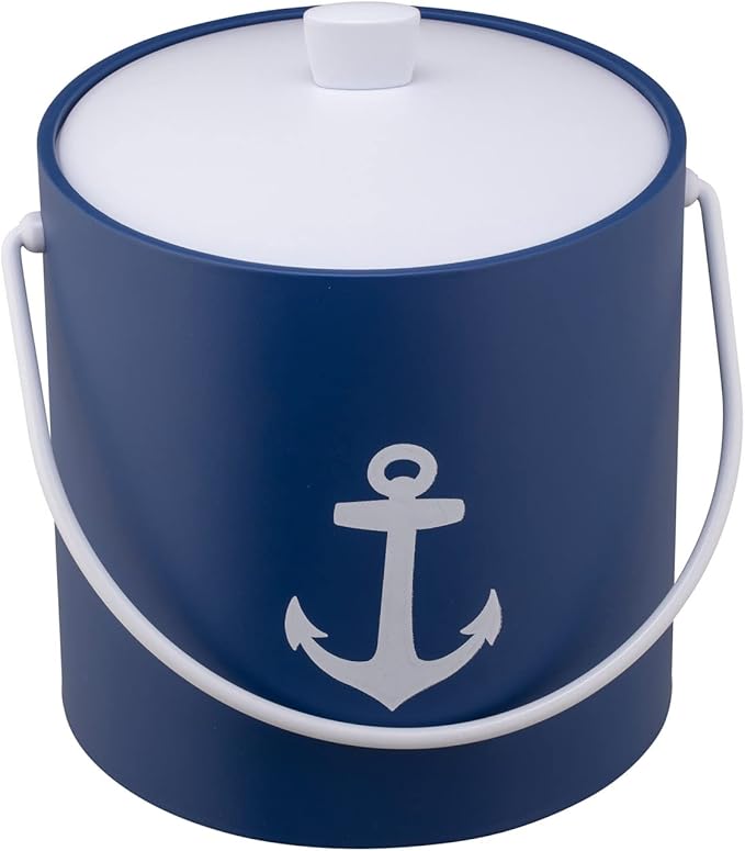 Kraftware Pastimes Collection 3qt Ice Bucket with Acrylic Cover and Bale Handle (Anchor, Royale Blue)