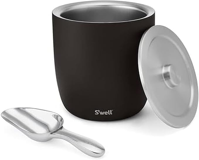 S'well Stainless Steel Ice Bucket XL, 100oz, Onyx, Includes Lid And Scoop, Triple Layered Vacuum Insulated Container Keeps Ice Colder for Longer, BPA Free Barware