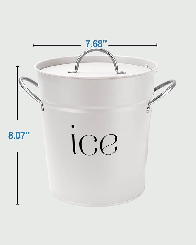 3Qt White Galvanized Ice Bucket with Lid, Scoop & Handles - Ideal for Cocktails, Parties, BBQs, Wine & Champagne. Double-Layer Insulated Outer & Galvanized Inner Layer, Perfect for Home & Outdoor Use