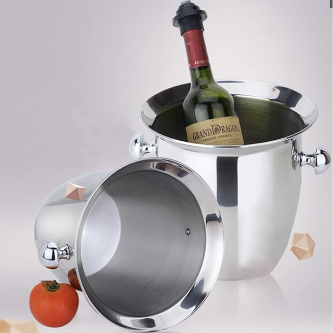 Ice Buckets - Champagne Ice Bucket with Tongs, Silver Trumpet Ice Bucket Stainless Steel Mirror Reflection Wine Cooler for Wedding Bar Beer Red Wine Liquor Beverages Party, Ice Frozen Longer,2.5L