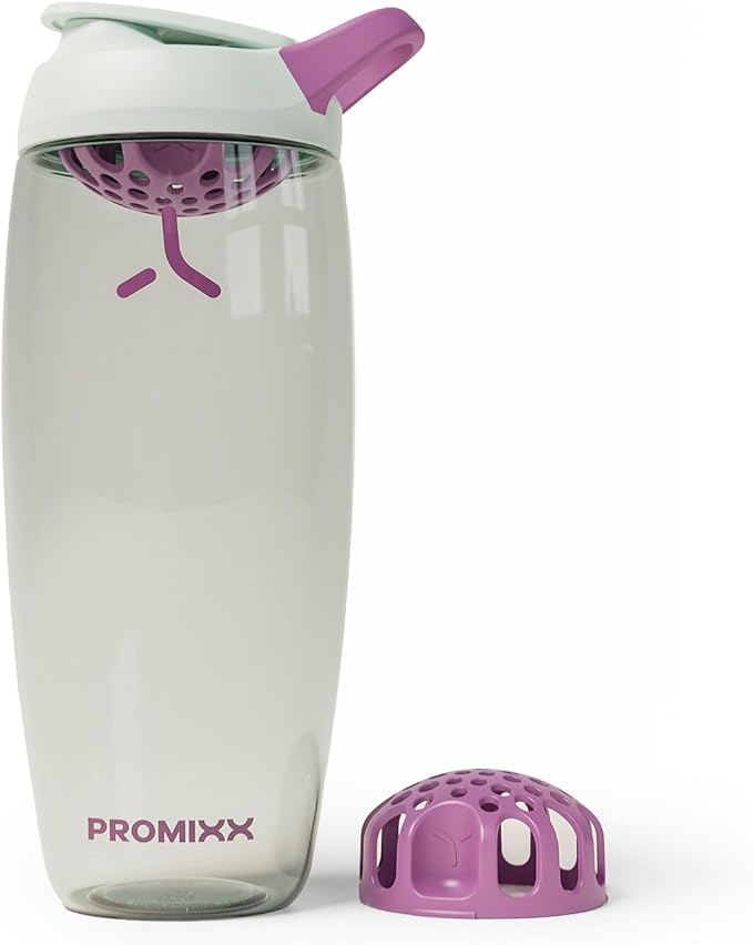 Promixx Pursuit Protein Shaker Bottle – 32oz Silent Snap-Fit Mixer for Lump-Free Shakes – Leak-Proof BPA-Free Ecozen Gym Shaker with Measurement Marks for Fitness and Travel – Seagrass Green