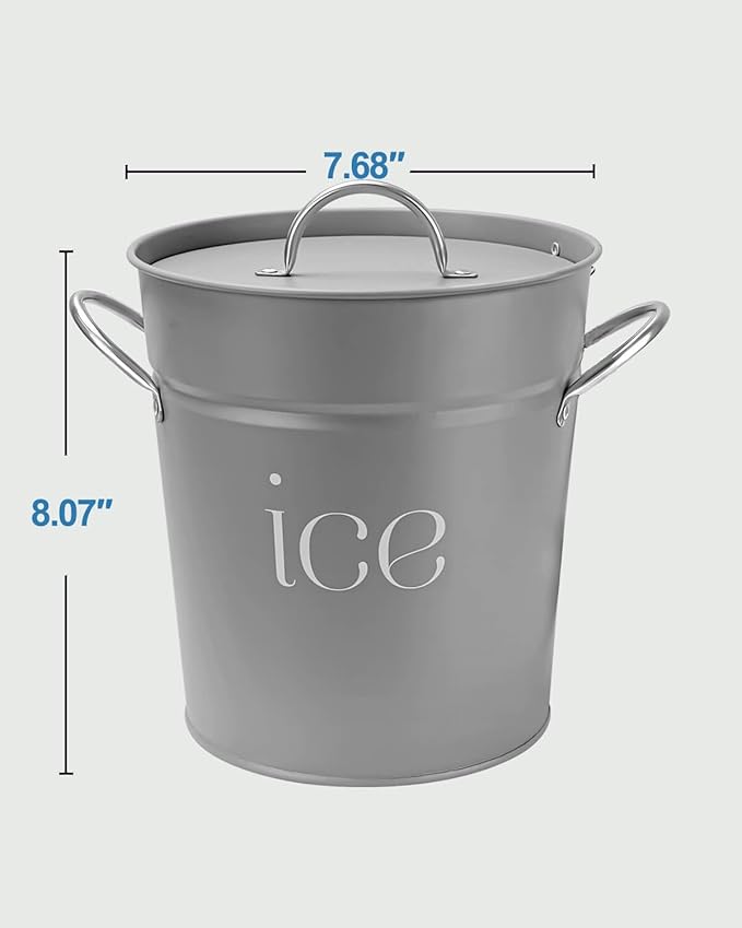 3Qt Gray Galvanized Ice Bucket with Lid, Scoop & Handles - Ideal for Cocktails, Parties, BBQs, Wine & Champagne. Double-Layer Insulated Outer & Galvanized Inner Layer, Perfect for Home & Outdoor Use