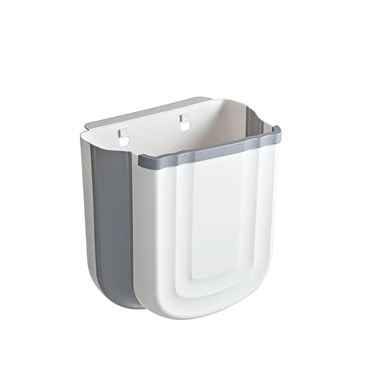 Wall Mounted Foldable Trash Can for Kitchen Cabinet - 2.4 Gallon Hanging Small Waste Bin,Plastic Collapsible Garbage Can for Bathroom, Bedroom Counter (Grey)
