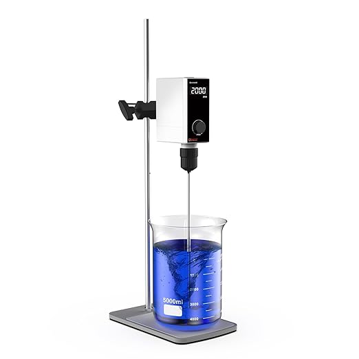 4E's USA Lab Overhead Stirrer - 50 Liter, 100000 mPas, 50~2000 RPM Variable Speed with Stand and Stirring Rod, LED Lab Stirrer Mixer with Safety Sensors and Go-Through Design for Easy Rod Adjustment