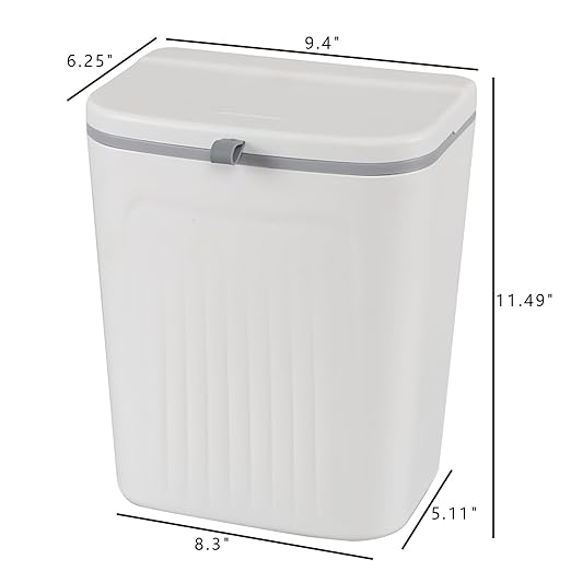Xyskin 3.2 Gallon/12 L Kitchen Hanging Garbage Can with Lid, Wall Mounted Counter Waste Bin, White