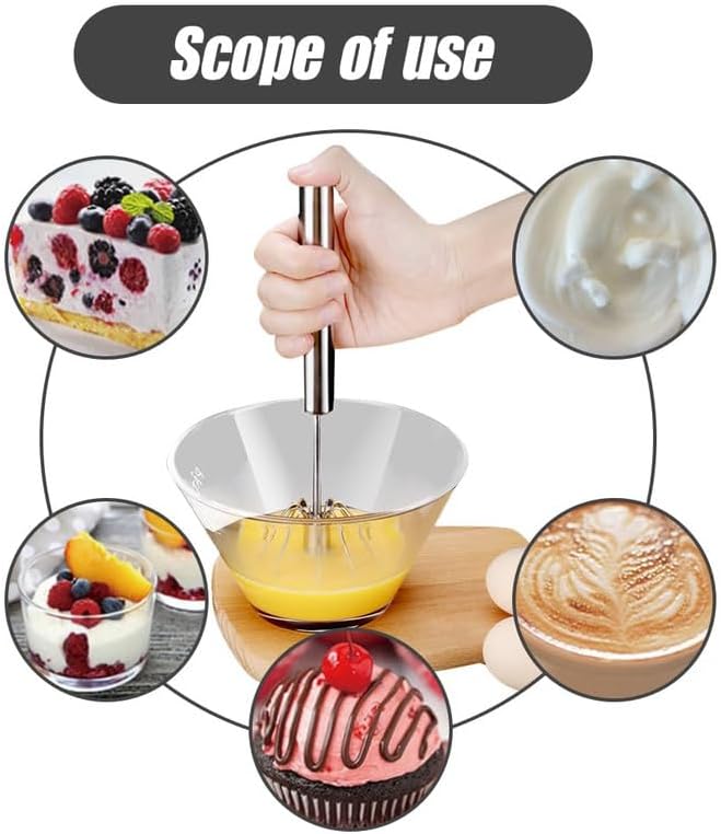 Stainless Steel Semi-Automatic Whisk, 2026 New Stainless Steel Egg Whisk Hand Push Rotary Whisk Blender, Hand Push Mixer Stirrer Tool for Cooking Kitchen Home Egg Milk (3pcs)