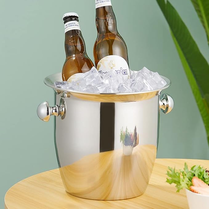 Ice Buckets - Champagne Ice Bucket with Tongs, Silver Trumpet Ice Bucket Stainless Steel Mirror Reflection Wine Cooler for Wedding Bar Beer Red Wine Liquor Beverages Party, Ice Frozen Longer,2.5L