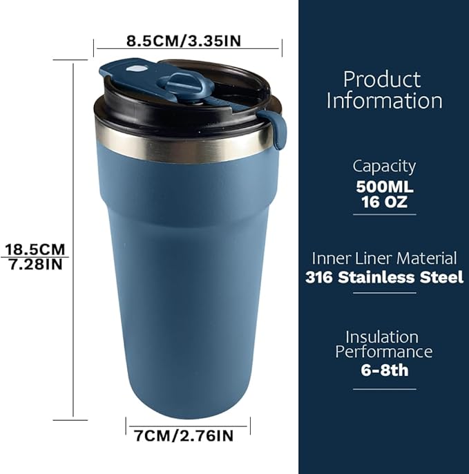 SPLMIFA Travel Coffee Mugs Leak-Proof, Reusable Coffee Cups with Lids, Stainless Steel Vacuum Insulated Coffee Tumblers, Thermal Insulation Cups for Men and Women Hot & Cold Drinks(4th-Blue, 16OZ)
