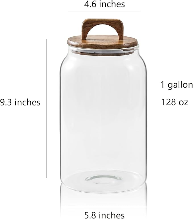 Sweejar Large Glass Candy Jars with Wooden Lids, 1 Gallon Glass Jar with Lid, Sugar/Flour Storage Containers, Big Glass Canisters with Airtight Lid, 1 Pack