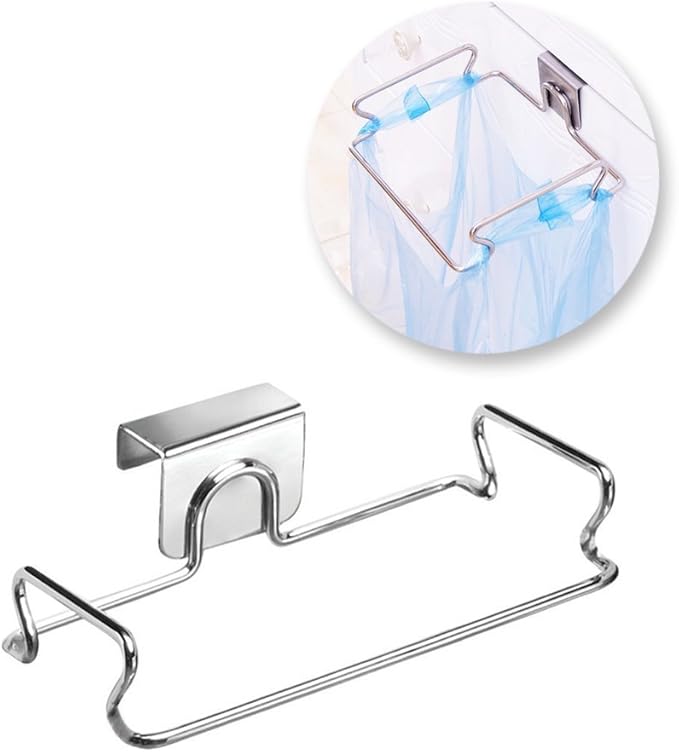 Driak 1pcs Super Practical Garbage Storage Bags Rack Hanging Stainless Steel Trash Bag Holder for Kitchen Storage Cupboard