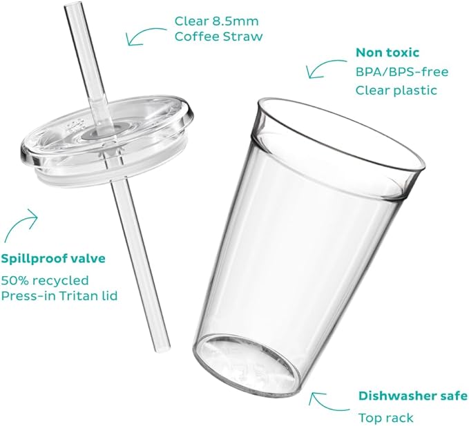 KeepCup Cold Cup - Clear Plastic, Reusable Ice Coffee Tumbler with Lid and Straw - Grande 16oz (454ml)