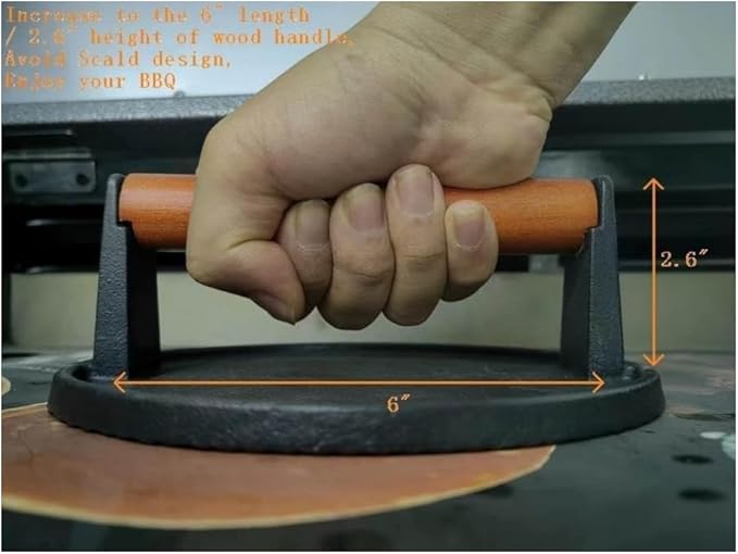 Firsgrill Burger Press 7.08" Round & 8.3”X4.3”Rectangle Heavy-Duty Cast Iron Smash Meat Steak with Wood Handle for Blackstone Camp Chef Pitboss Weber Treager Griddle Grills (Flat Bottom)