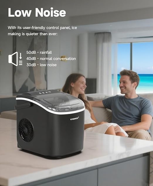 Countertop Ice Maker with Handle,26lbs/24H Bullet Ice Machine, 9 Ice Cubes Ready in 6 Mins,Self-Cleaning Sonic Ice Maker for Home/Office/Kitchen/RV/Party