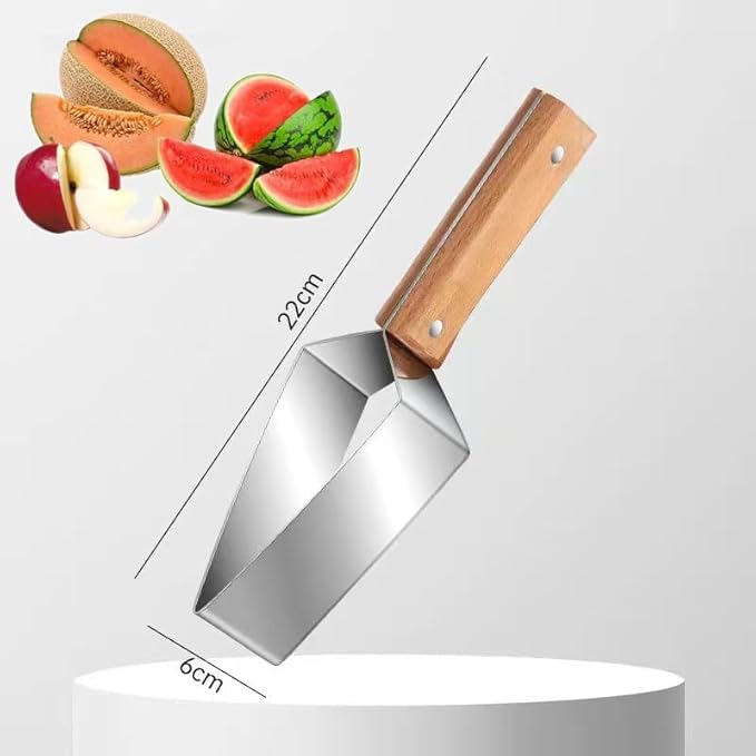 Triangle Watermelon cutter, Stainless Steel with Wooden Handle Melon Slicer, Fruit Cutter for Kitchen Gadgets, Fruit dicing tool divider for Watermelon, Apple, Cantaloupe (3 PCS)
