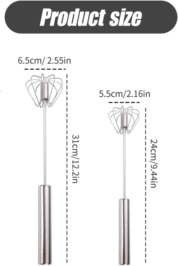 2025 New Stainless Steel Semi-Automatic Whisk, Egg Whisk Hand Push Rotary Whisk Blender, Hand Push Mixer Stirrer Kitchen Tool for Blending, Whisking, Beating, Stirring (12in)