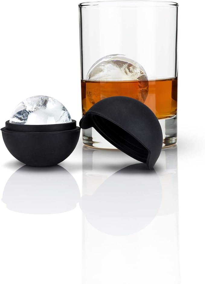 Foster & Rye Ice Sphere Mold, Food-Safe Silicone Large Craft Ice Cube Maker for Cocktails, DIY Bath Bombs, Chocolates, 2.5 Inch Spheres, Black, Set of 4