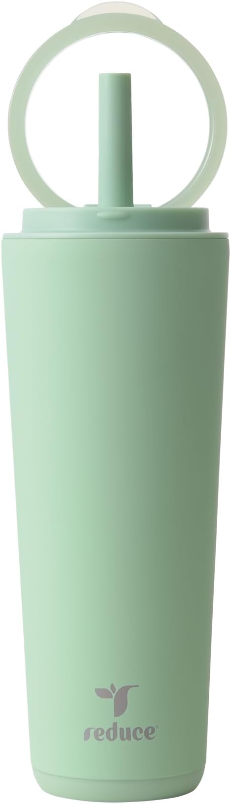 REDUCE Halo 24 oz Stainless Steel Vacuum Insulated Tumbler - Spill Proof Travel Mug with Flip Handle Lid - Keeps Drinks Cold for 32 Hrs - Dishwasher Safe - Cupholder Friendly - Matcha