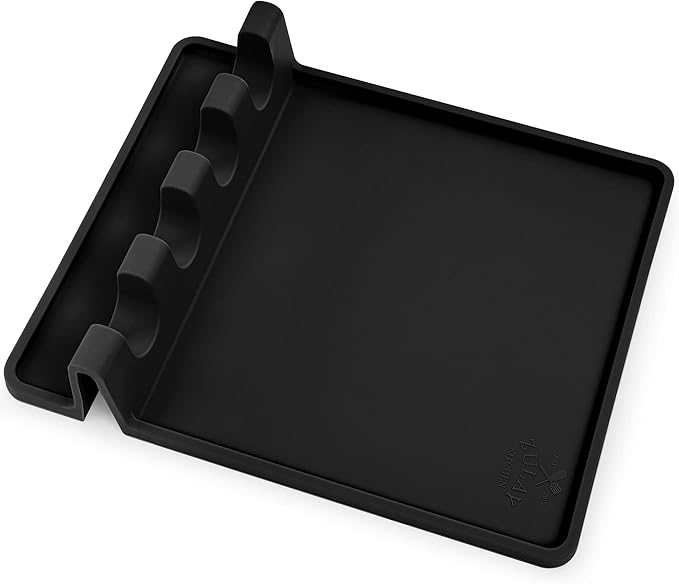 Zulay Kitchen Extra Large Silicone Utensil Rest with Drip Pad for Multiple Utensils - BPA-Free Heat-Resistant Spoon Rest & Spoon Holder for Stove Top - Kitchen Utensil Holder for Spoon - Black