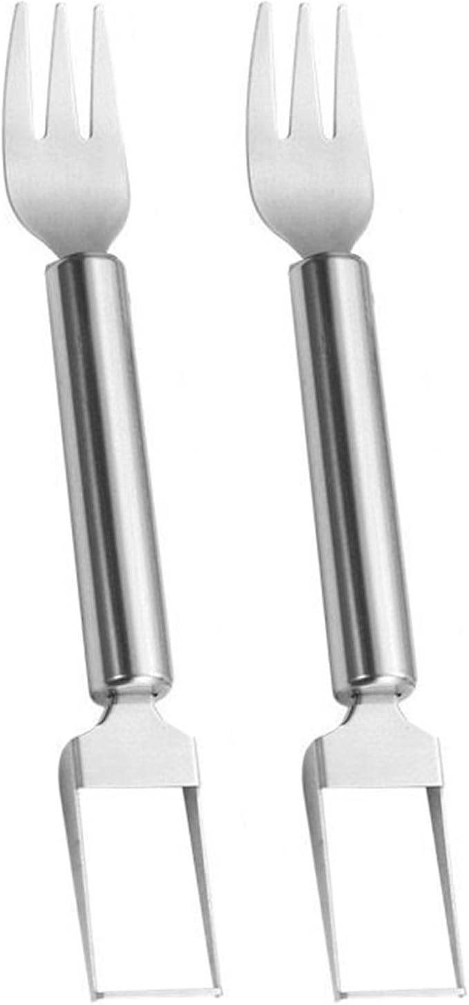 2pcs Stainless Steel Fruit Cutter, Watermelon Fork Slicer Cutter, 2 in 1 Cutting Tool for Kitchen Camping Party, Sanding Texture. Comfortable Grip, Smooth and Polished (2 Basic)