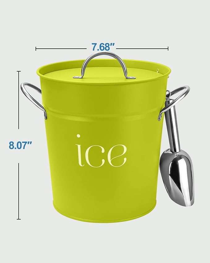 3Qt Chartreuse Galvanized Ice Bucket with Lid, Scoop & Handles - Ideal for Cocktails, Parties, BBQs, Wine & Champagne. Double-Layer Insulated Outer & Galvanized Inner Layer