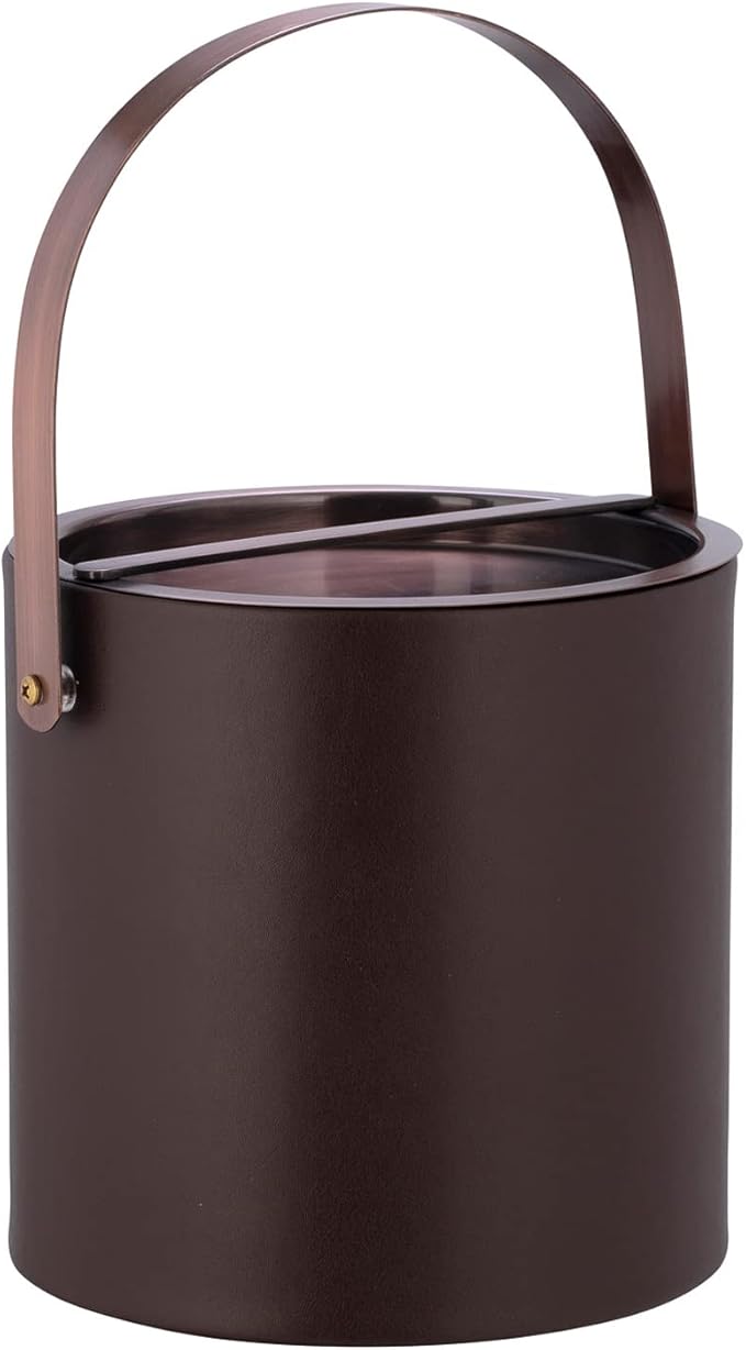 Kraftware BARCELONA 3qt Ice Bucket with Oil Rubbed Bronze Arch Handle & Bridge Cover: Chocolate