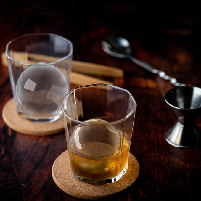 TINANA Clear Ice Ball Maker, 2.5” Crystal Clear Ice Cube Tray Make 2 Large Sphere Ice Balls for Whiskey Cocktails & Bourbon