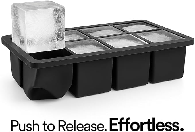 Ice Cube Molds – 2-Pack Silicone Trays for 8 Large Square Cubes – Slow-Melt Ice for Whiskey, Cocktails, Coffee & More