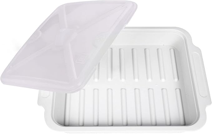 MMUGOOLER Microwave Easy Bacon Maker/Cooker with Lid, Safety, Quick and with No Mess, 11.3“ L x 9.0" W x 2.4" H- White