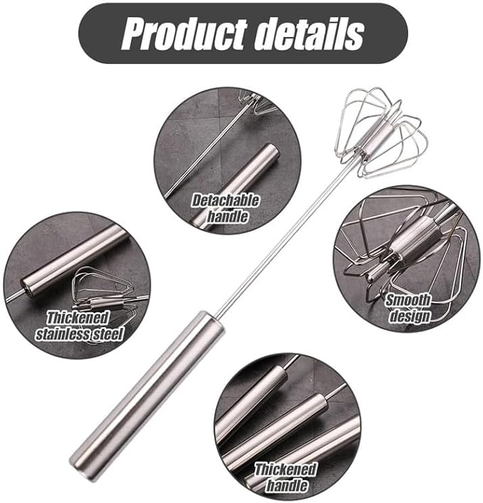 Stainless Steel Semi-Automatic Whisk, 2026 New Stainless Steel Egg Whisk Hand Push Rotary Whisk Blender, Hand Push Mixer Stirrer Tool for Cooking Kitchen Home Egg Milk (3pcs)