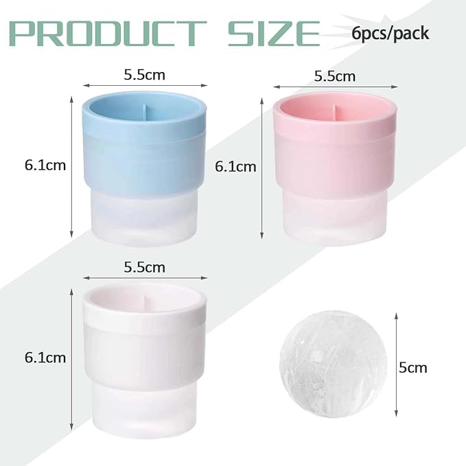 Ice Cube Molds, Silicone Sphere Ice Mold Maker, Stackable Easy Release Circle Ice Cube Mold with Lids, Spherical Ice Makers with Lids for Whiskey, Cocktails, Bourbon, and Drinks (1.9In*6 Balls)