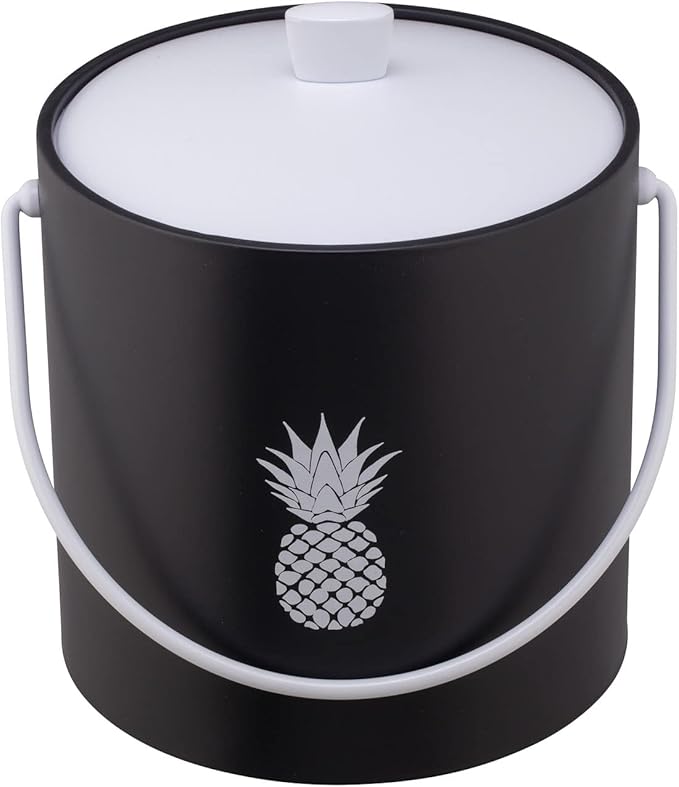 Kraftware Pastimes Collection 3qt Ice Bucket with Acrylic Cover and Bale Handle (Pineapple, Black)