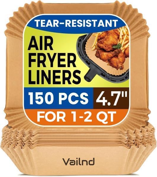 150PCS Small Air Fryer Liners Disposable, 4.7 Inch Parchment Paper for COSORI 2.1 Qt Air Fryer, Square Baking Paper Sheets for Mini Airfryer Basket
