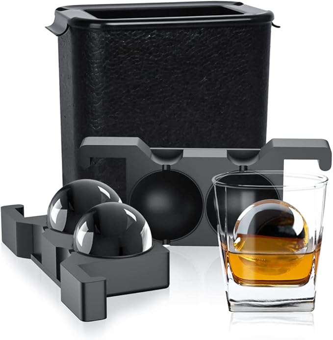 TINANA Clear Ice Ball Maker, 2.5” Crystal Clear Ice Cube Tray Make 2 Large Sphere Ice Balls for Whiskey Cocktails & Bourbon