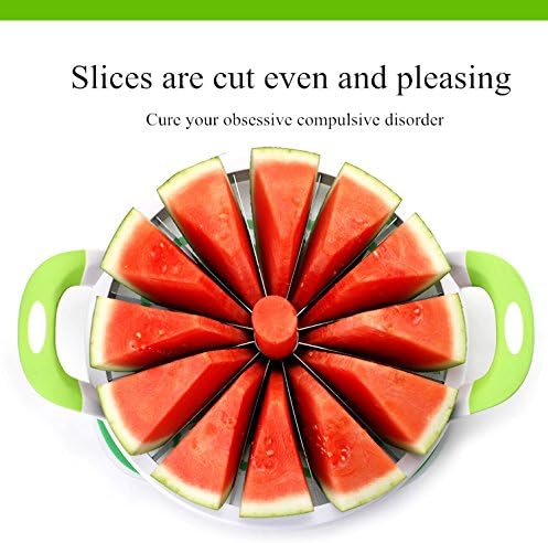 Watermelon Cutter Extra Large Watermelon Slicer, Melon Slicer Multifunctional Handheld Home Stainless Steel Round Fruit Divider Fruits Cutting Slicing Into Uniform Size by12 Pcs, Easy to Clean