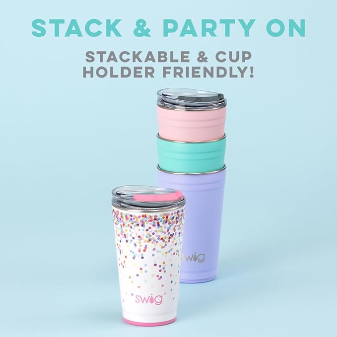 Swig Life 24oz Party Cup, Stackable Insulated Travel Coffee Tumbler with EZ Slider Lid, Cup Holder Friendly, Stainless Steel 24 oz Tumbler, Reusable Coffee Mug (Butterfly Bliss)