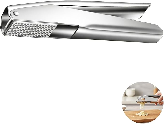 304 Stainless Steel Garlic Press, Labor-Saving Lever with Dense Holes, Easy to Clean Garlic Crusher, Ergonomic Handle for Home Kitchen