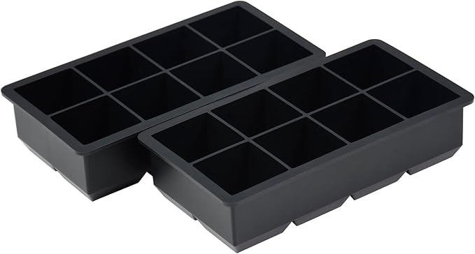 Bangp Silicone Ice Cube Tray with Bin and Tongs,2 Pack Large Silicone Ice Cube Molds,Large Square Ice Cube Trays Making 16 Whiskey Ice Cubes for Cocktails,Bourbon,BPA-Free,Easy to Fill & Release