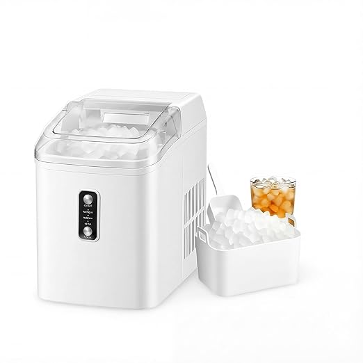Nugget Ice Maker Countertop, Portable Ice Makers Machine with Removable Basket and Scoop, Self-Cleaning, Quiet, 6-Min Ready, 24lbs in 24Hrs, Visible, for Home, Party, RV, Camping, White