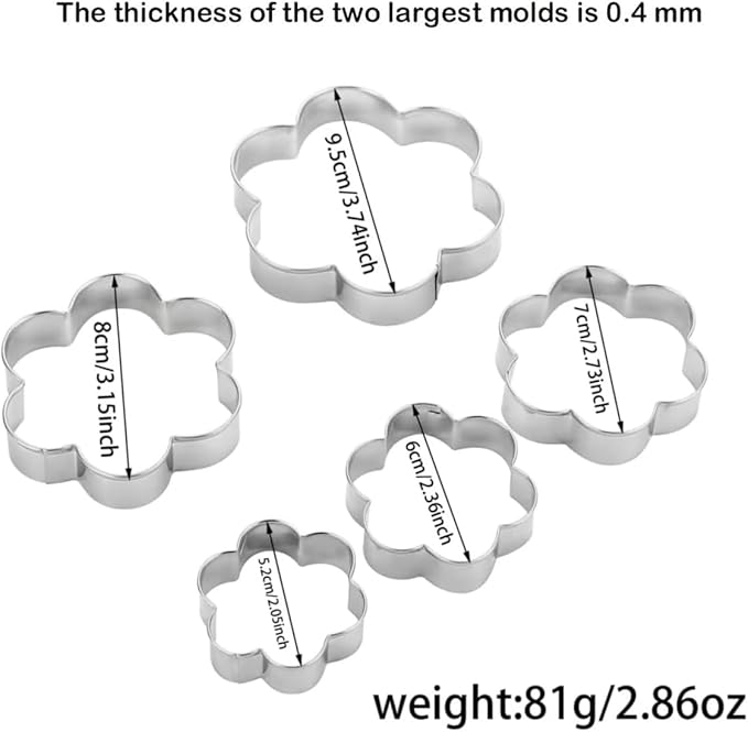 Flower Cookie Cutters Set of 5 – Stainless Steel Sandwich Cutters & Biscuit Molds for Kids – Sturdy for Cookies, Sandwiches, Cake, Fruit – Sizes 2.05"-3.74" – No Sharp Edges